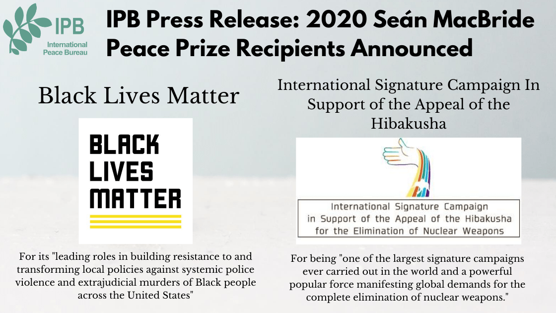 MacBride Prize 2020 awarded to Black Lives Matter and Hibakusha Signature Campaign