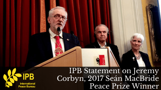 IPB Statement on Jeremy Corbyn, 2017 Seán MacBride Peace Prize Winner